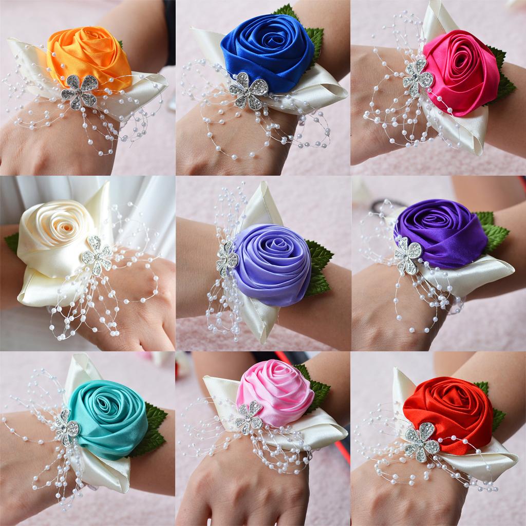 Flower Wrist Corsage Bridal Pearl Bead Bracelet Wedding Prom