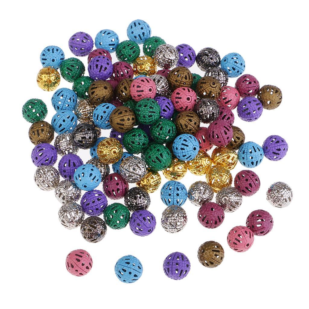 200pcs Iron Hollow Metal Beads for Craft Loose Spacer Beads Round Beads 8mm