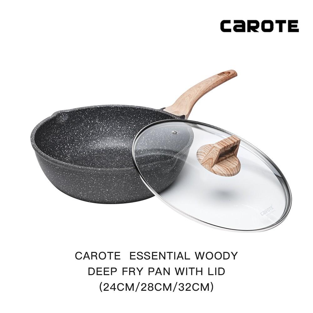 Chảo sâu lòng chống dính Carote Essential Woody Frying Wok 24/28/30/32cm Chảo sâu lòng có nắp Phủ chống dính