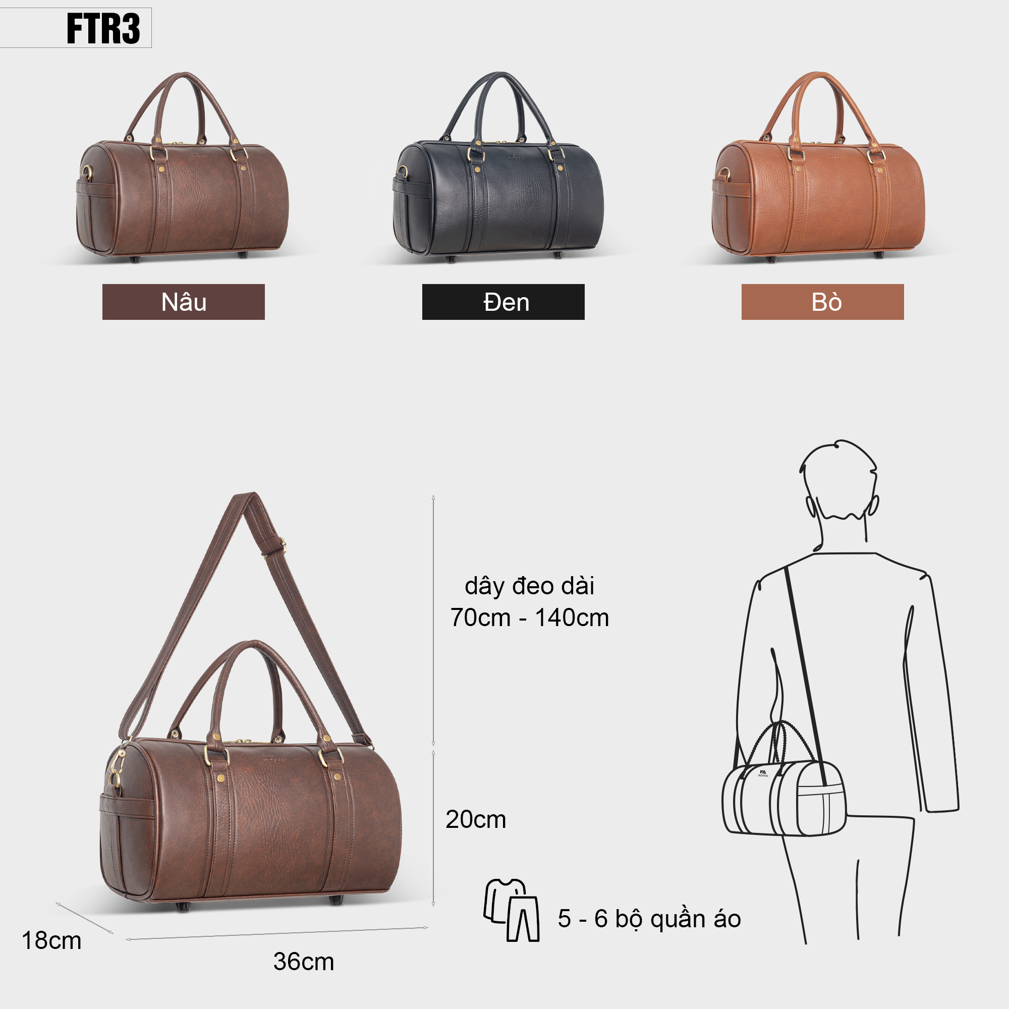 TÚI TRỐNG DU LỊCH CỠ TRUNG FADODA FTR3