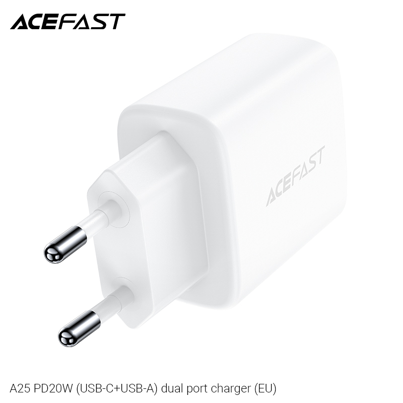 Sạc Acefast PD3.0 20W 2 cổng USB-C+USB-A (EU) - A25 Hàng chính hãng Acefast