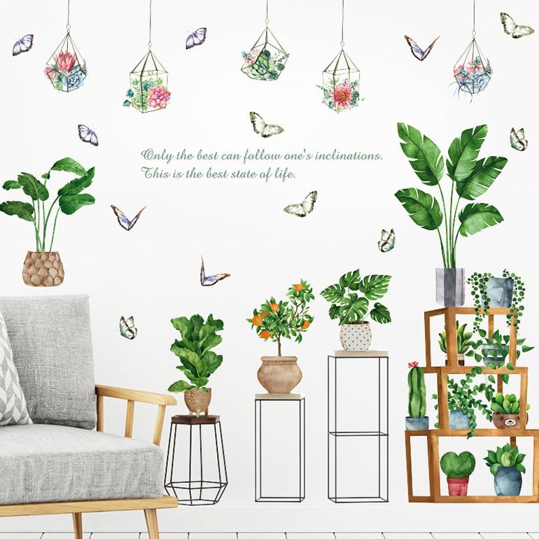 Decal dán tường trang trí - KỆ CHẬU CÂY HOA LÁ CÀNH SẮC NÉT NHIỀU MẪU