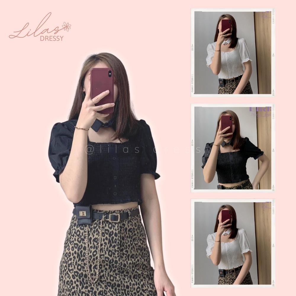 Áo Sơ Mi Dáng Croptop Cổ Khoét