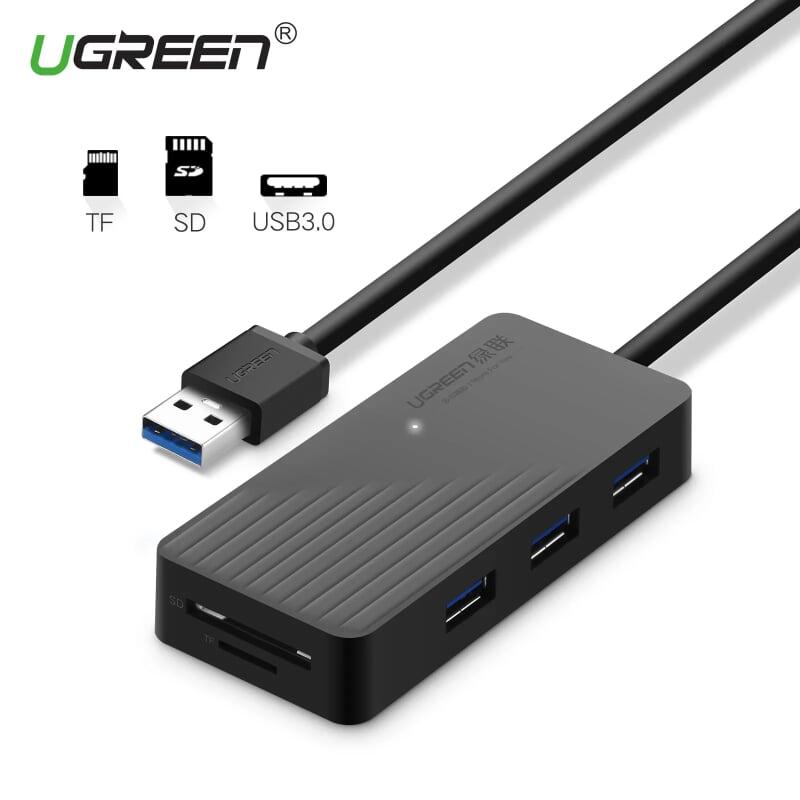 Ugreen UG30413CR132TK 1M màu Đen Bộ chia HUB USB 3.0 sang 3 USB 3.0 + đọc thẻ SD TF hỗ trợ nguồn MICRO USB - HÀNG CHÍNH HÃNG