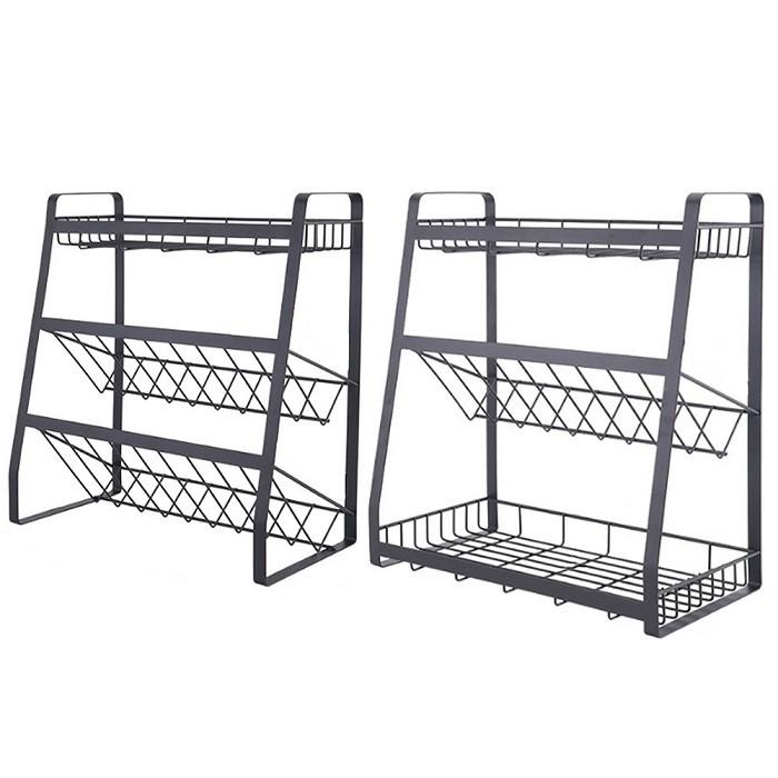 Kệ gia vị kiêm đựng chai thủy tinh sơn tĩnh điện 3 tầng- Kệ đa năng - Giá để gia vị kiêm kệ đựng rượu 3 tầng