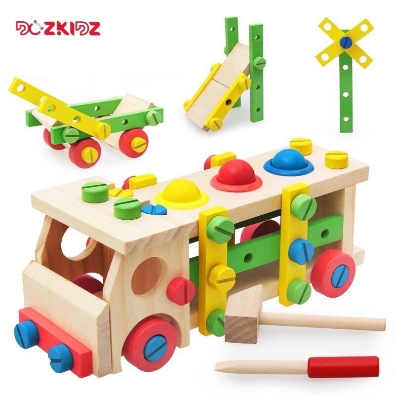 Đồ chơi gỗ vận động - Ô tô lắp ráp kết hợp đập bóng - DOZKIDZ