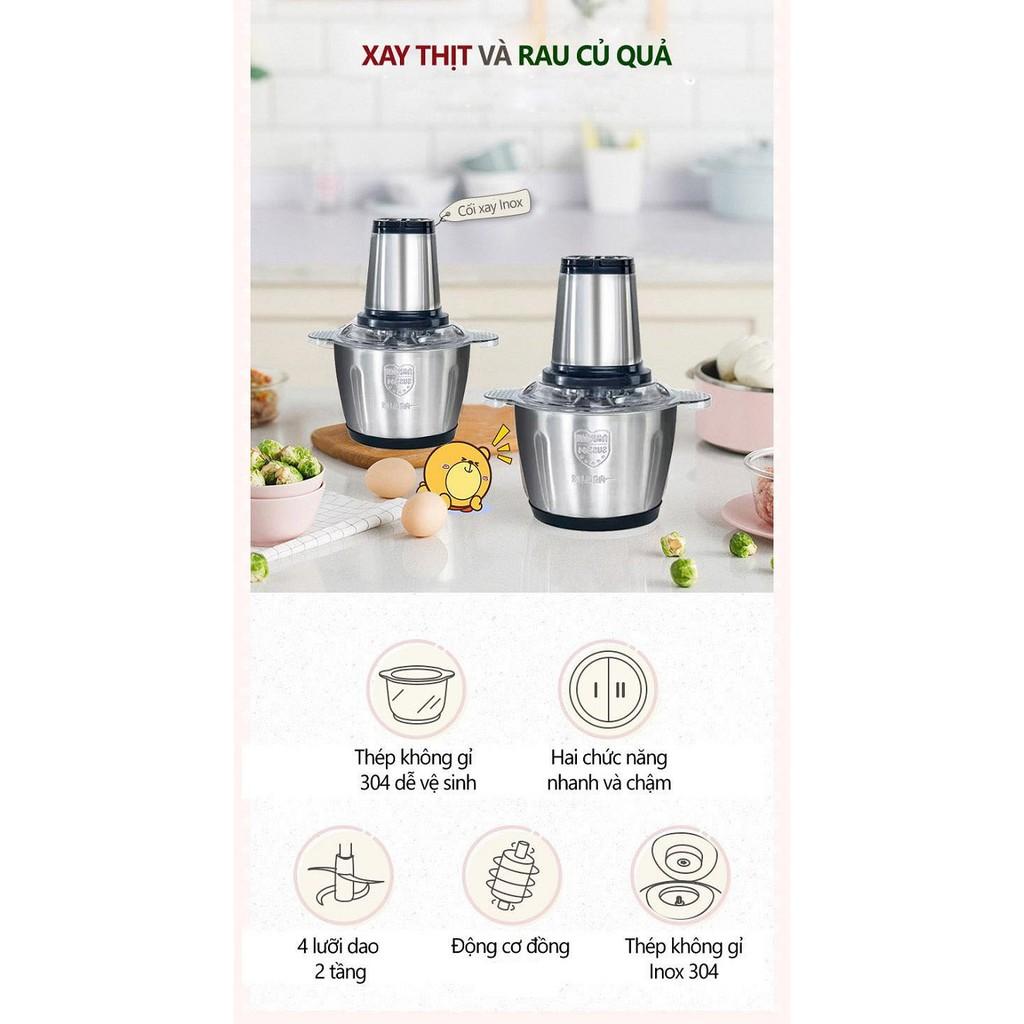 Máy xay thịt, máy xay cầm tay đa năng 2 lít công suất lớn cối inox 304 cao cấp