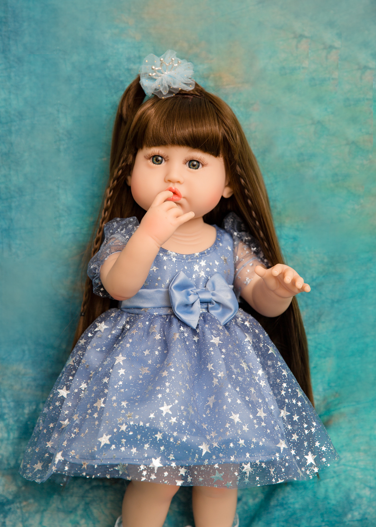 Búp Bê Tái Sinh Thân Nhựa Mềm Mại KEIUMI Chu Miệng Tóc Dài 55 cm = 22 inch Reborn Silicon Vinyl Doll PVN4699