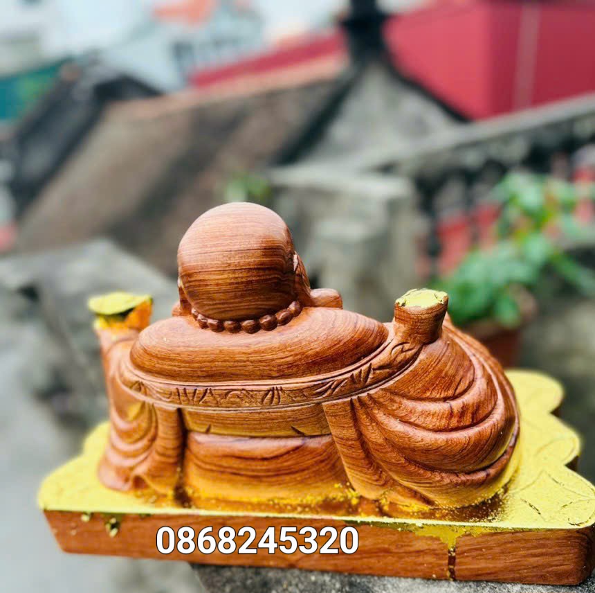 Tượng phật di lặc ngồi đế tiền bằng gỗ hương đá kt 50×28×30cm