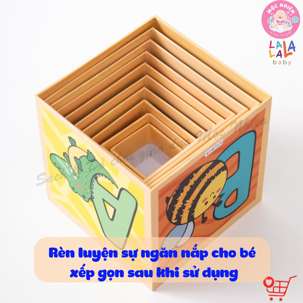 Đồ Chơi Tháp Xếp Chồng Bụng Bự Hình Khối 10 hộp Cho Bé từ 1-5 tuổi - Alphabet Nesting and Stacking Blocks - Lalala Baby