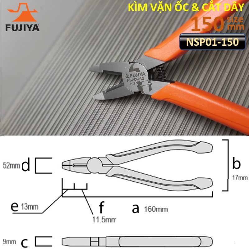 Kìm 2 chức năng kìm vặn đinh ốc vít và kìm cắt 150mm FUJIYA NSP01-150- Công nghệ Nhật Bản