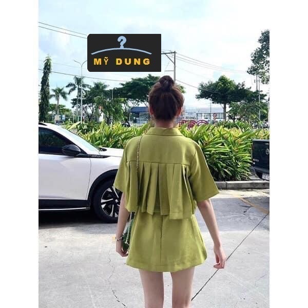 SET ÁO KIỂU XẾP LY+ CHÂN VÁY CHỮ A-KHÔNG LO BỊ LỘ BỤNG- MẶC CƯNG XĨU