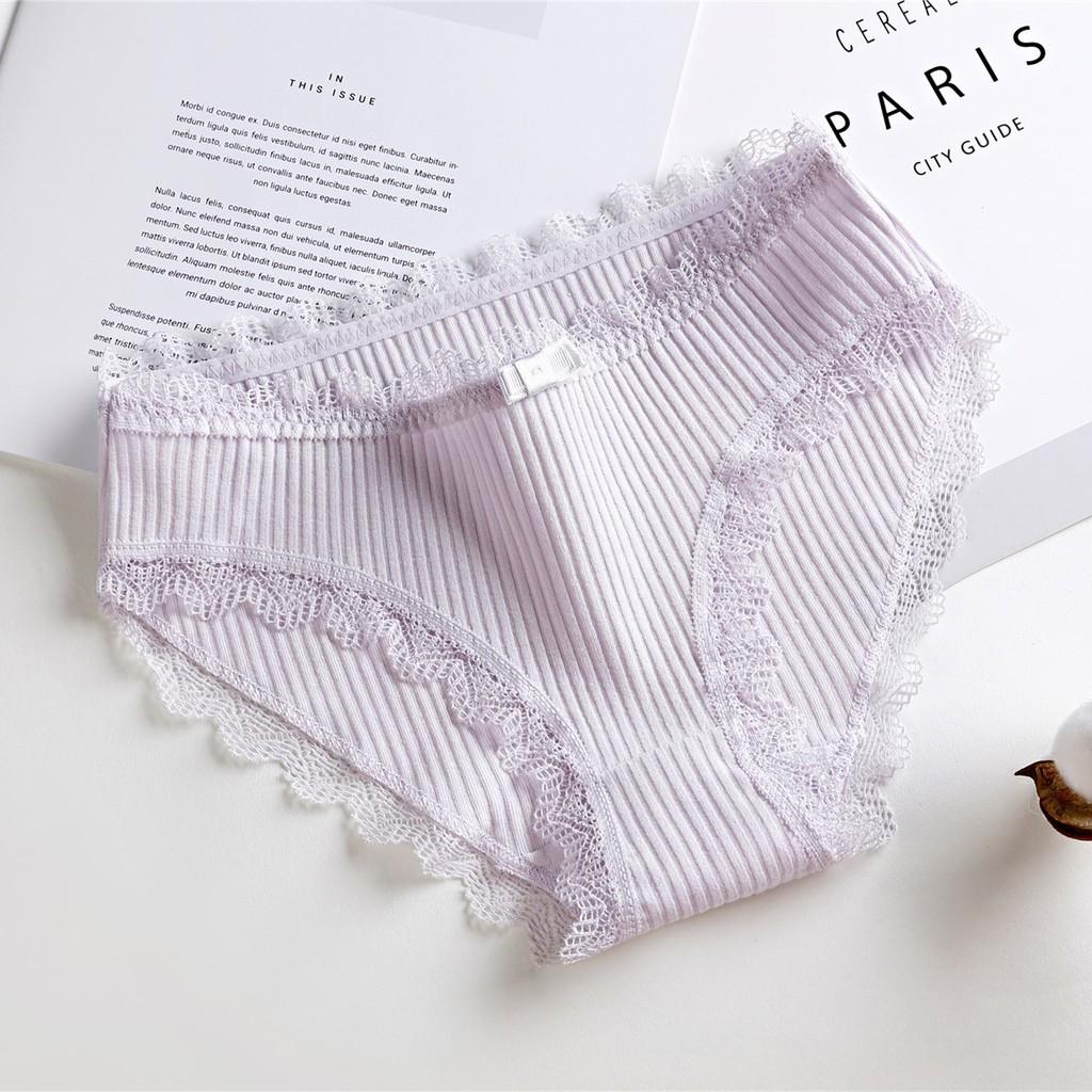 Quần Lót Nữ Viền Ren Gân Tăm Cotton Cao Cấp Kháng Khuẩn Dễ Thương Điệu Đà