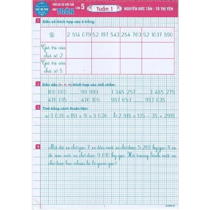 Sách - Phiếu Bài Tập Cuối Tuần Toán Lớp 5 - Dùng Chung Cho Các Bộ SGK Hiện Hành - Hồng Ân