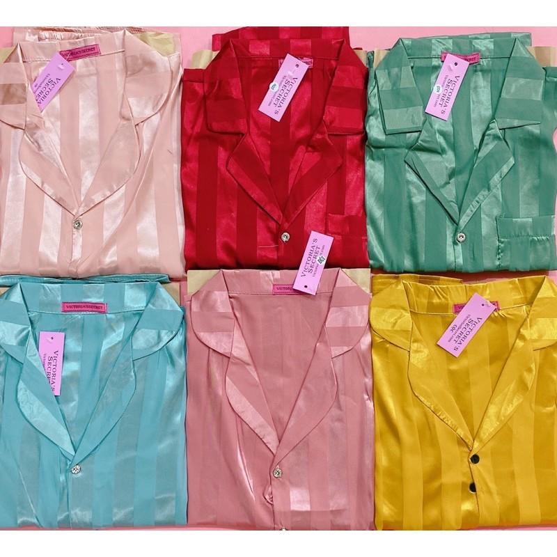 Bộ Lụa gấm sọc tay ngăn, quần dài Không Nhăn, Không Bai Giãn, Không Phai Màu