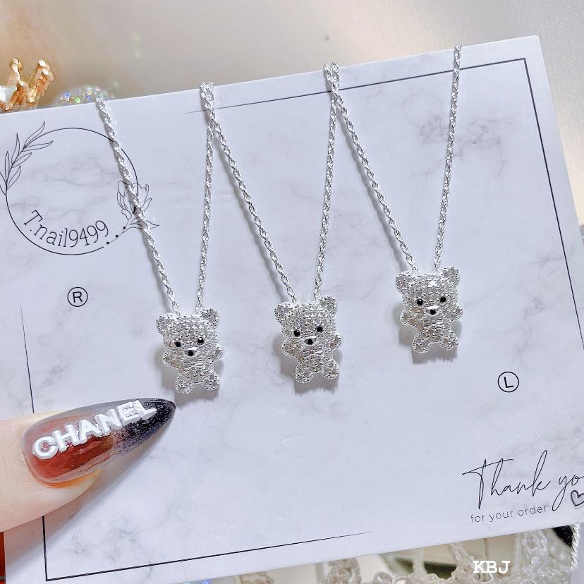 Dây chuyền trẻ em mặt gấu xinh chất liệu bằng bạc MS013g