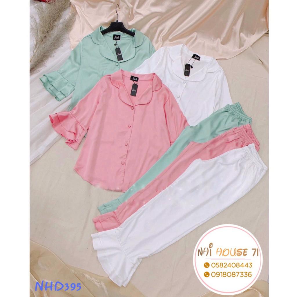 BỘ NGỦ PIJAMA TAY LỮNG PHỐI BÈO LỤA TÔ CHÂU NHIHOUSE71 QUẦN LAI BÈO SIÊU CUTE FREESIZE DƯỚI 65 kG