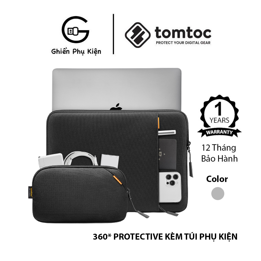 Túi Chống Sốc Tomtoc USA 360 Protective Kèm Túi Phụ Kiện Cho Macbook 13/14/15/16inch - Hàng Chính Hãng