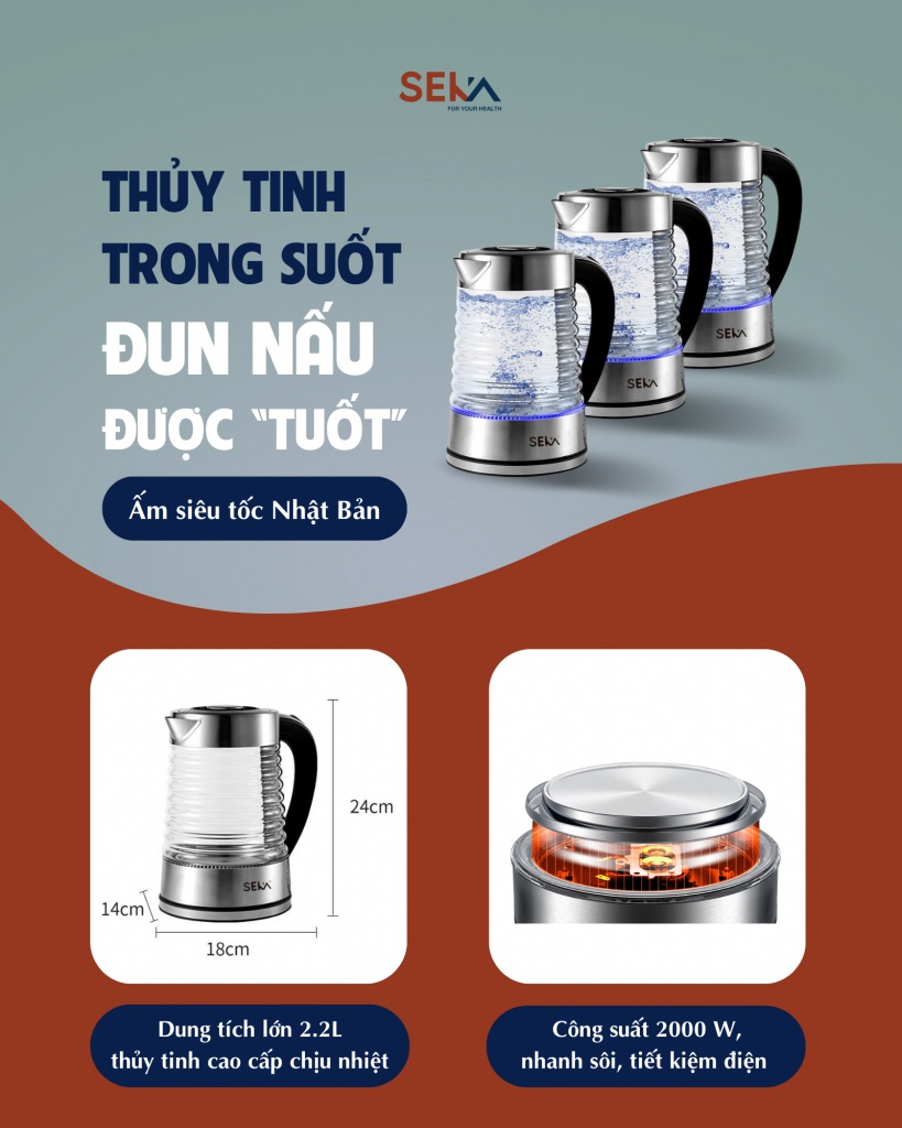 Ấm Siêu Tốc Thủy Tinh SEKA SK2829T 2.2L - Hàng Chính Hãng