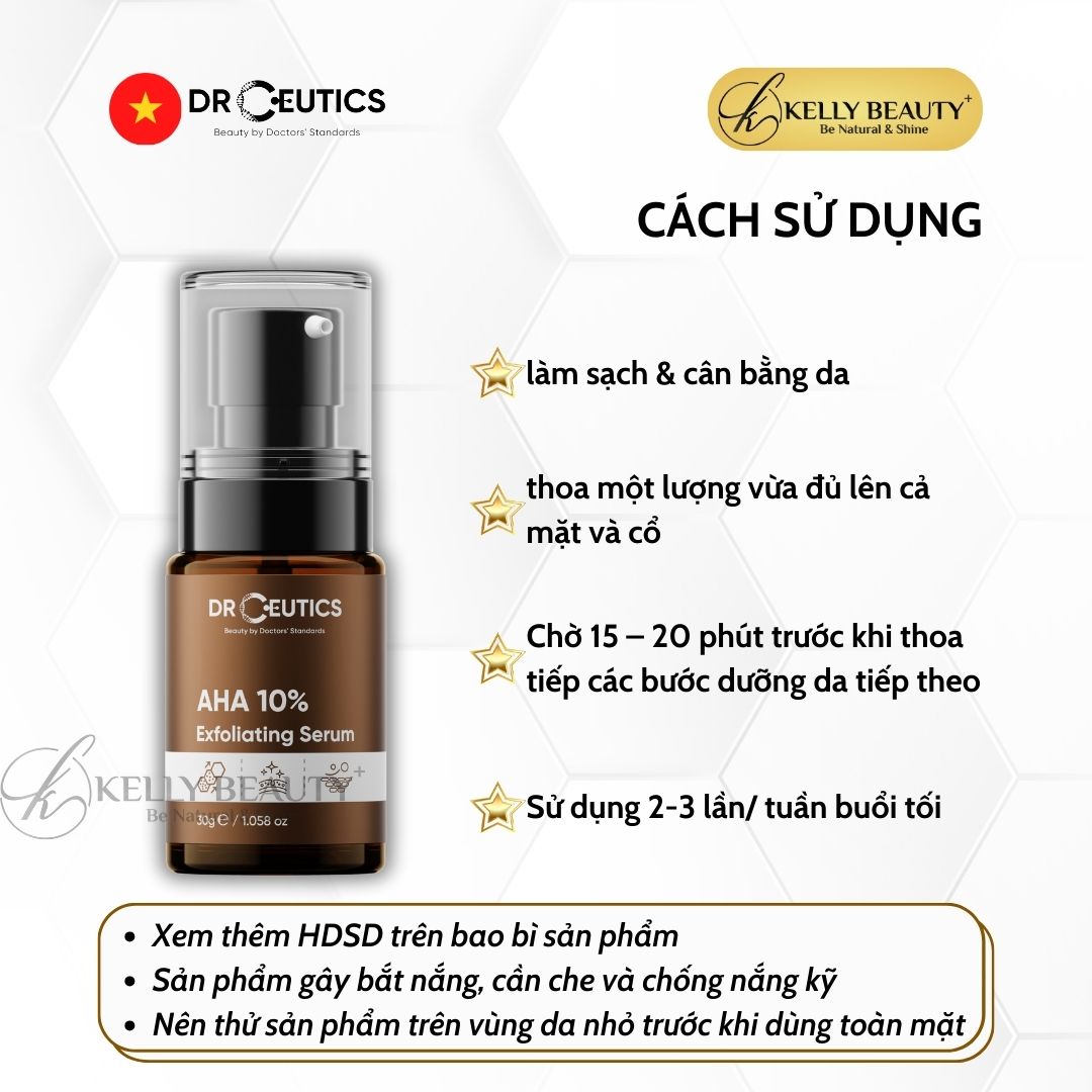 Serum AHA 10% Exfoliating DrCeutics - Tẩy Da Chết; Làm Sáng, Mờ Thâm Sạm, Giảm Nếp Nhăn
