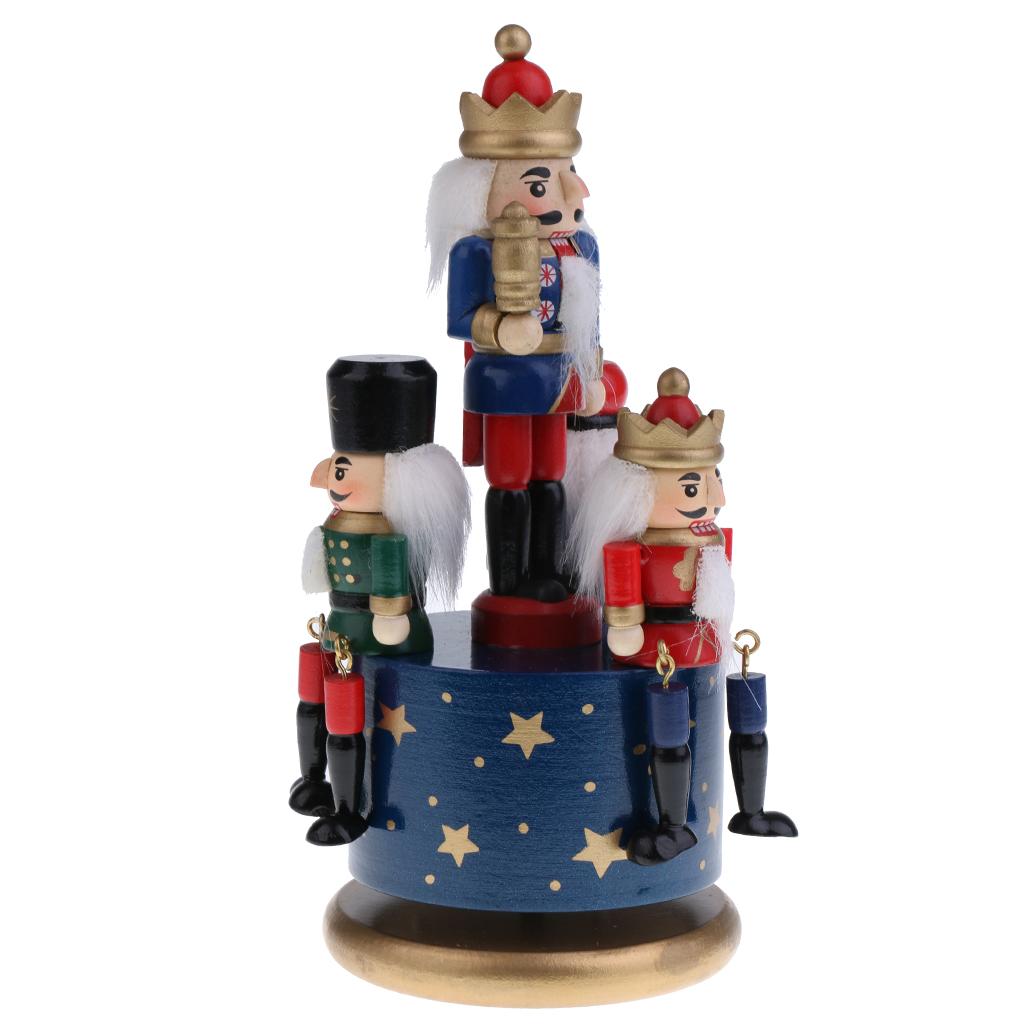 Wooden Nutcracker 4 Soliders Music Box Wind Up Toy Gift