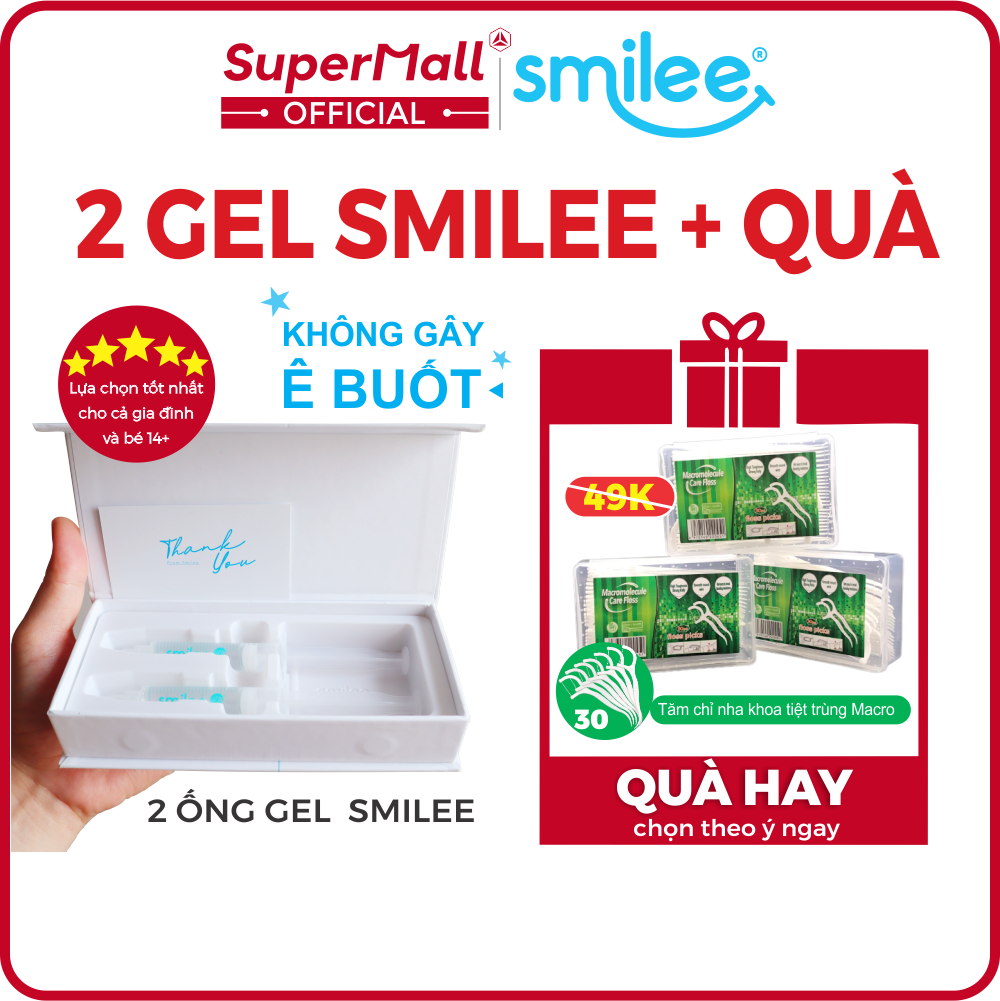 Combo 2 Gel làm trắng răng tại nhà Smilee - Tự làm trắng răng tại nhà an toàn chỉ 20 phút mỗi ngày - Răng trắng sau 7 ngày sử dụng | Sản phẩm nhập khẩu USA - Đạt chuẩn quốc tế ISO:22716 về nha khoa