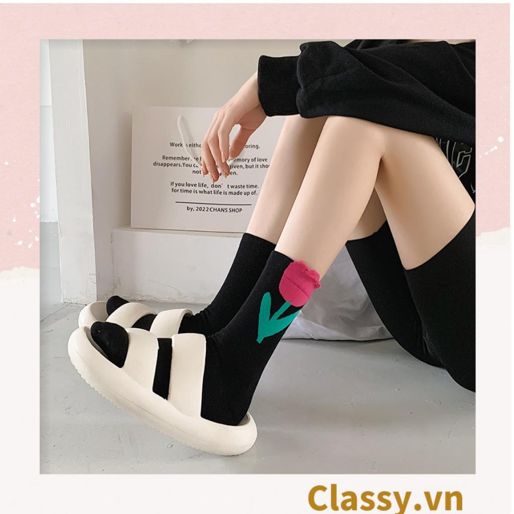 Tất cổ cao, vớ cổ cao hoa tulip Classy chất cotton siêu êm G1347