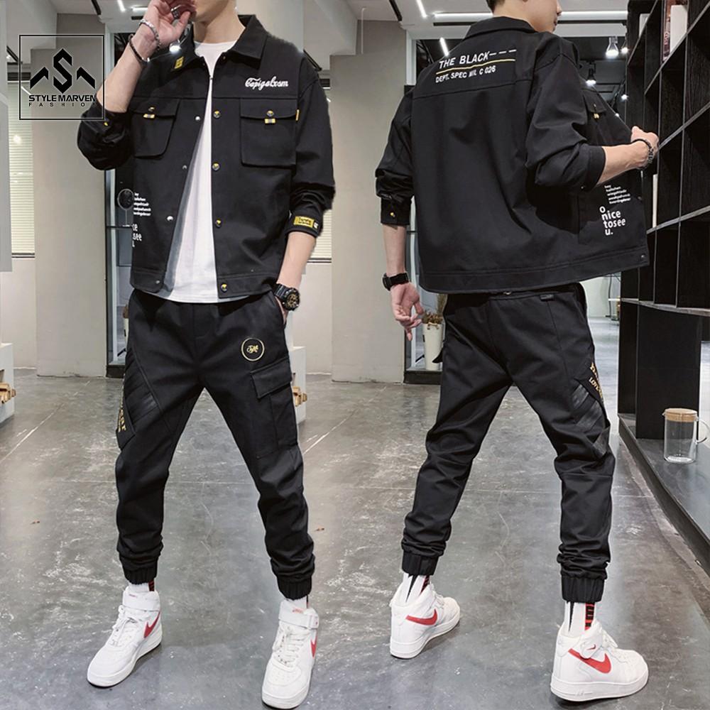 Bộ đồ nam kaki dài tay cổ bẻ túi hộp kết hợp quần jogger sọc bo gấu cá tính STYLE MARVEN - SET NAM 90000124