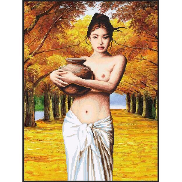 Tranh đính đá cô gái ôm lu 88613