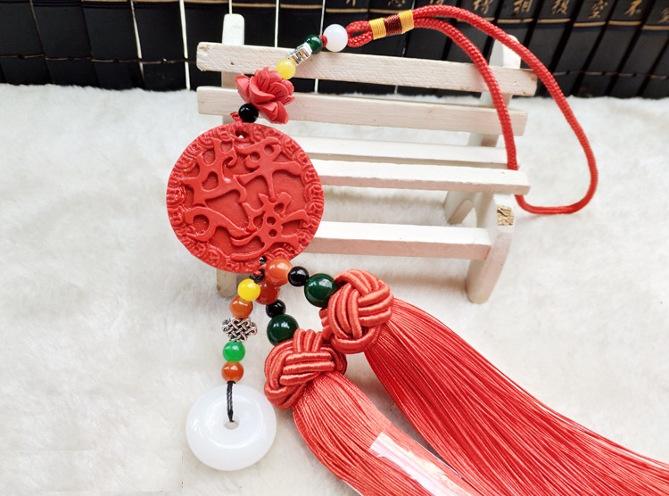 Bộ Khánh treo kính hậu Ngọc Bội “ Thượng lộ bình an” Hoa Sen dành cho xe ô tô, xe hơi, Kèm hộp gấm lót Nhung nỉ