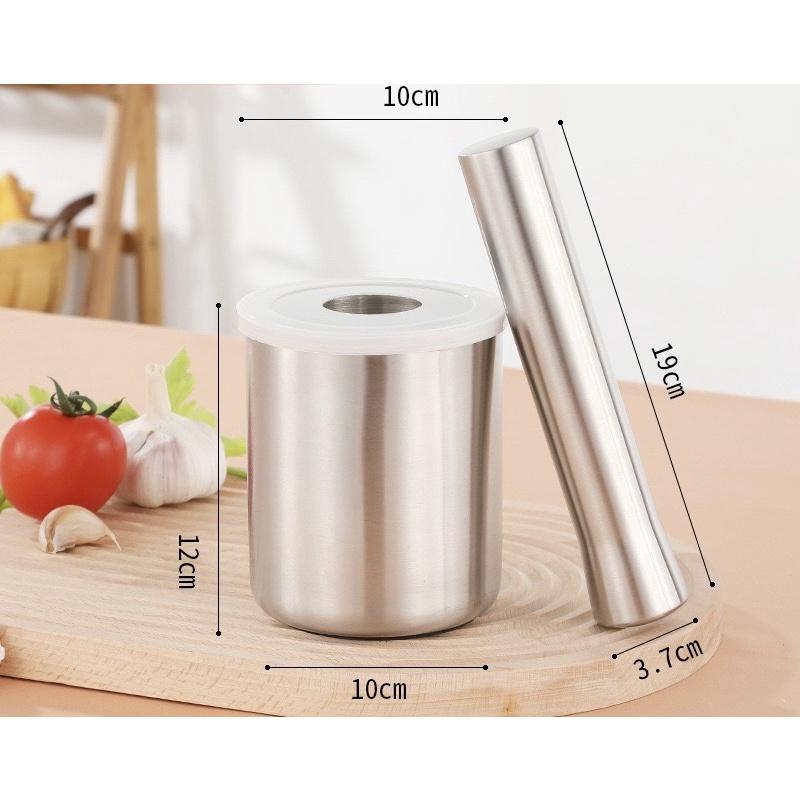 Bộ cối chày inox 304 có nắp đậy bằng nhựa an toàn