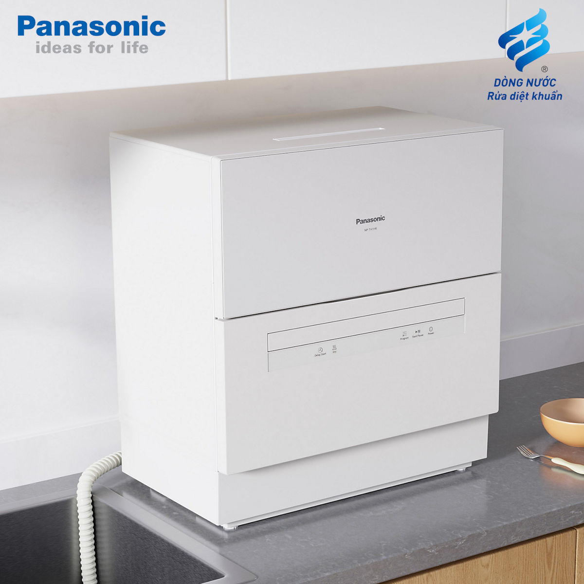 Máy rửa chén bát để bàn Nhật Bản Panasonic NP-TH1WEVN có chức năng sấy khô, bảo hành 12 tháng - Hàng chính hãng