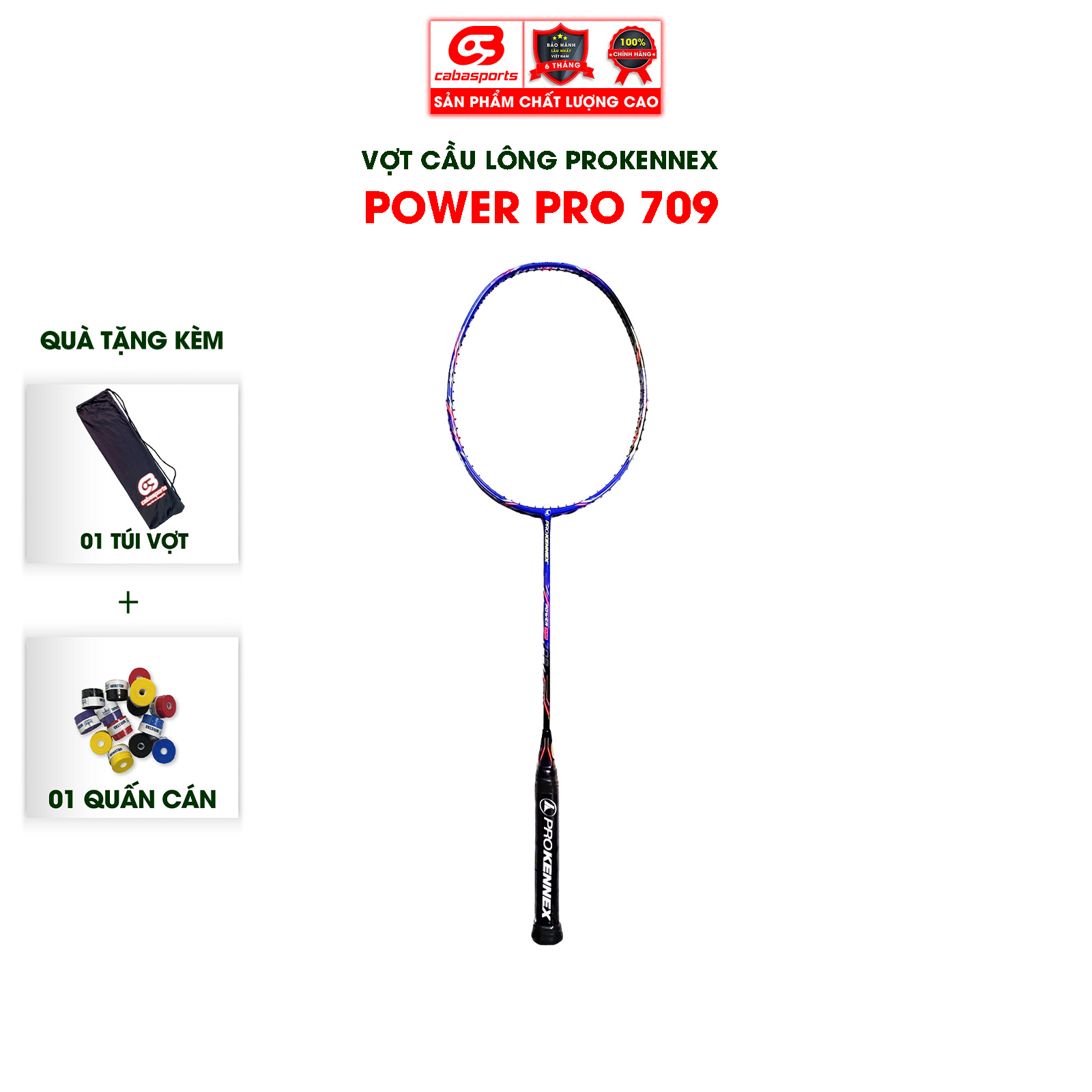 Vợt cầu lông ProKennex POWER PRO 709 chính hãng công thủ toàn diện (1 cây) - Tặng kèm quấn cán và túi vải Cabasports