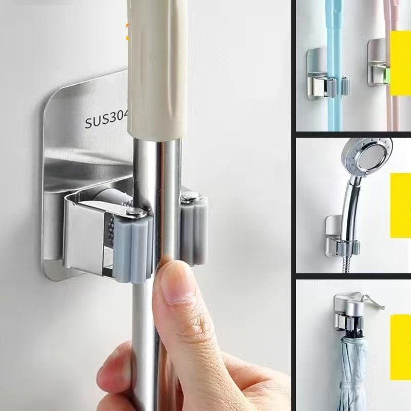 Giá Inox Treo Chổi Và Cây Lau Nhà Gắn Tường, Gọn Gàng - Ngăn Nắp, Gắn Keo Siêu Chắc Không Khoan Đục -TakyHome 4032