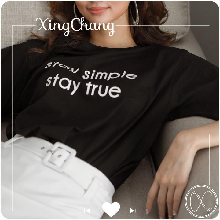 Áo phông nữ công sở, áo phông tay ngắn chất mịn đẹp cá tính in Stay mã NXC06