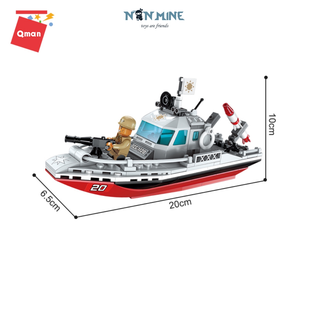 Bộ Xếp Hình Lắp Ghép Quân Đội Qman 1720 Tàu Cano Nhỏ 235 Chi Tiết Kèm 3 Minifigure