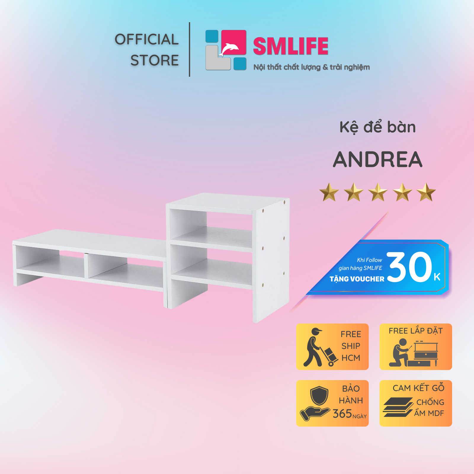 Kệ để bàn gỗ hiện đại SMLIFE Andrea  | Gỗ MDF dày 17mm chống ẩm | D80xR23xC30cm