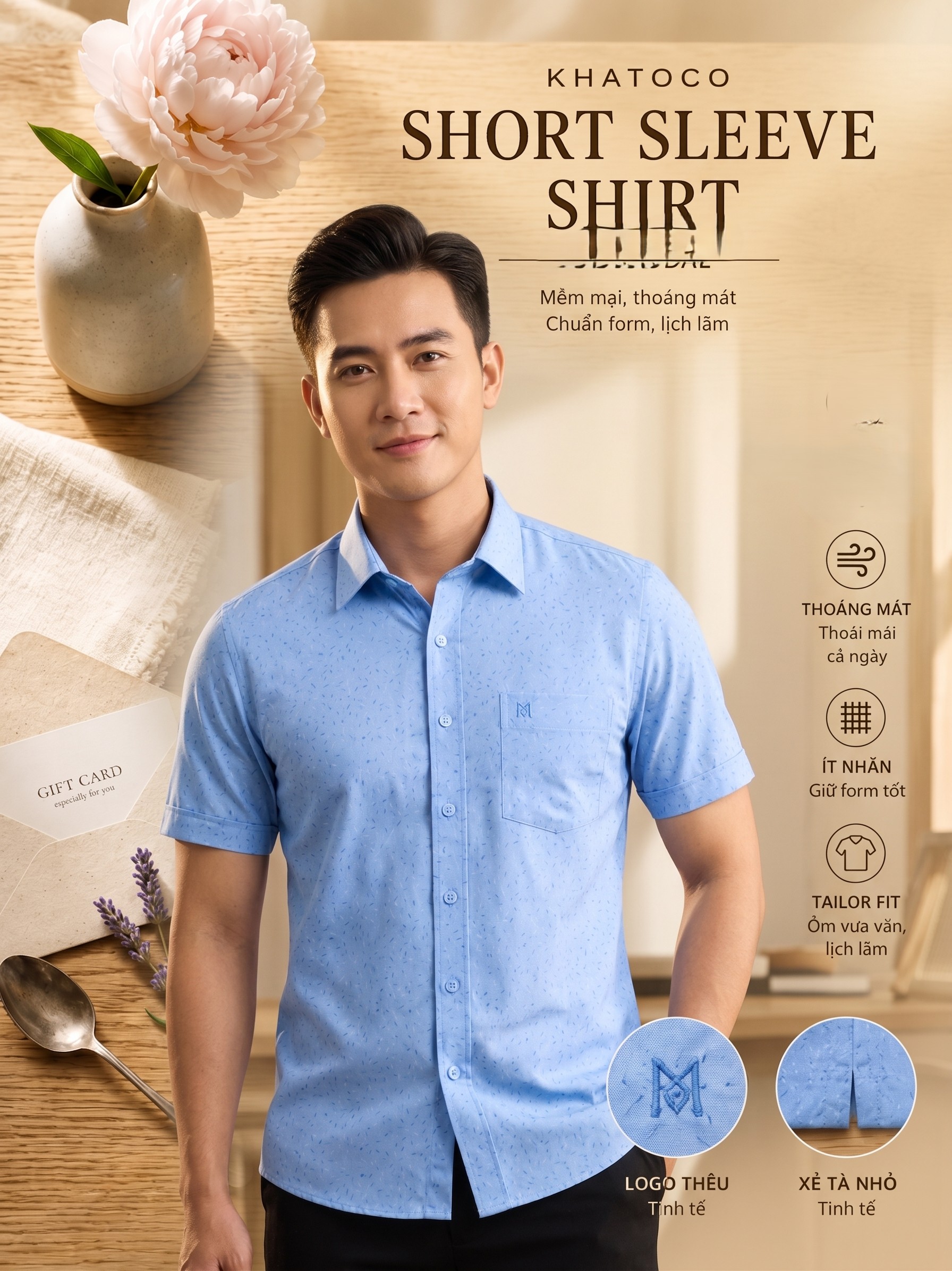Áo sơ mi Khatoco tay ngắn (M-3XL)