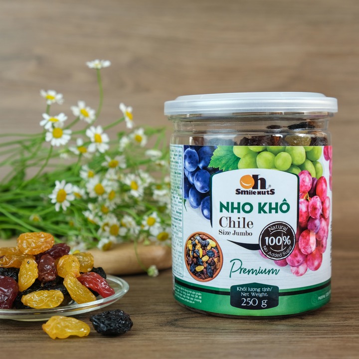 Nho khô mix Chile hộp 250g - Hoàn toàn tự nhiền, size jumbo, mềm dẻo 