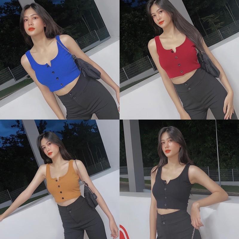 Áo Croptop Ba Lỗ Nút Hh.vintage Siêu Xịn Xò