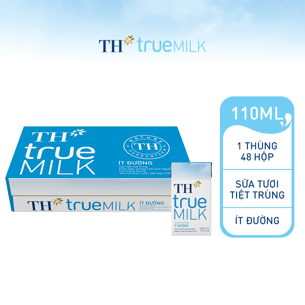 Thùng 48 hộp sữa tươi tiệt trùng ít đường TH True Milk 110ml (110ml x 48)