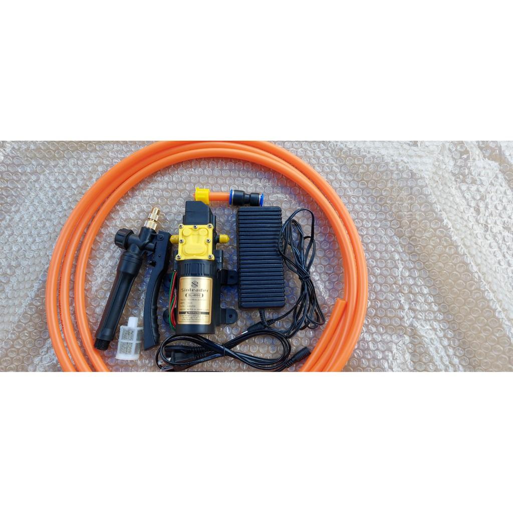 Bộ xịt rửa xe. máy lạnh. Bơm đơn kèm nguồn 12v-5a. 5m dây chịu lực. đầu xịt chỉnh tia. hoàn chỉnh.