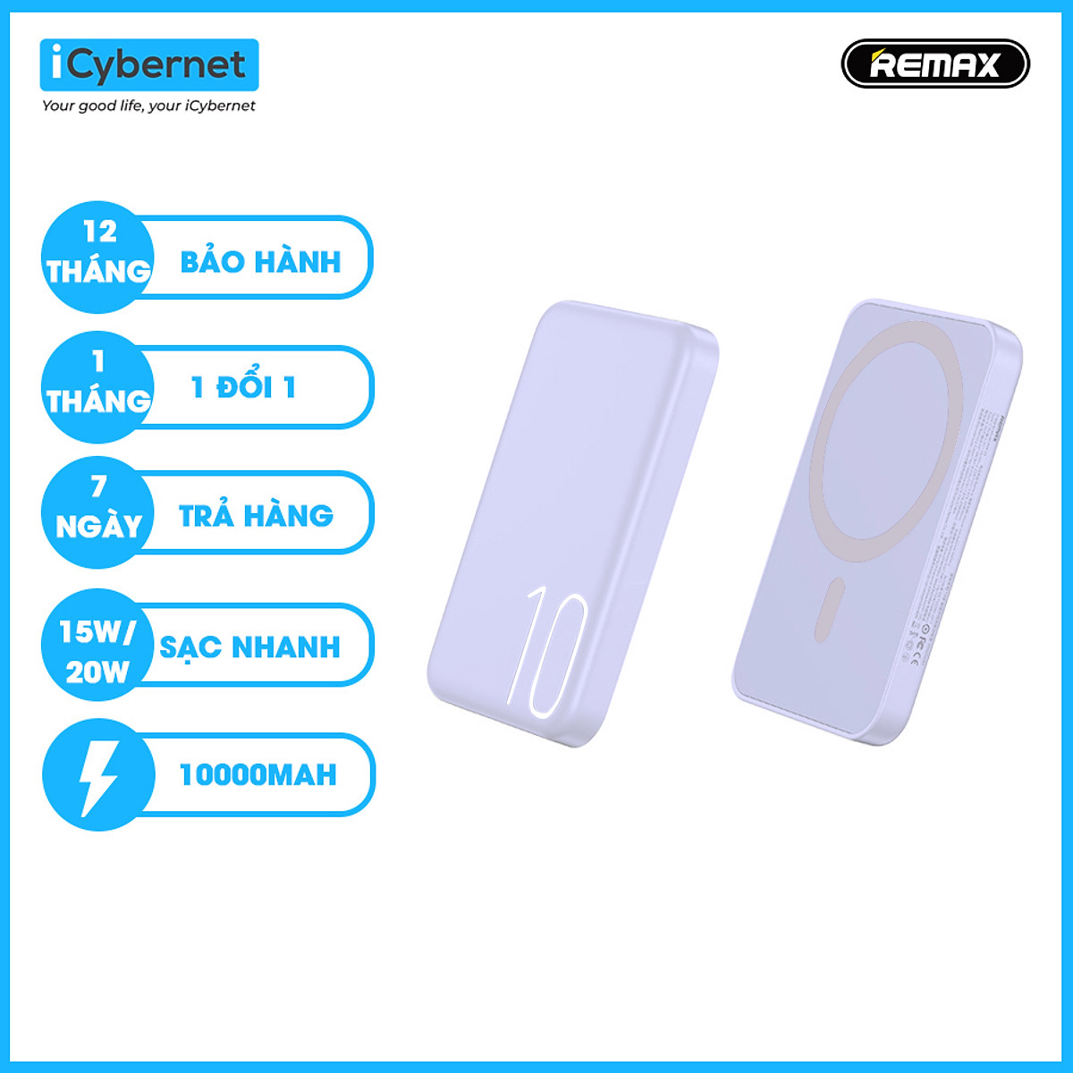 Sạc dự phòng không dây từ tính Remax RPP-65 10000mAh - Hàng chính hãng