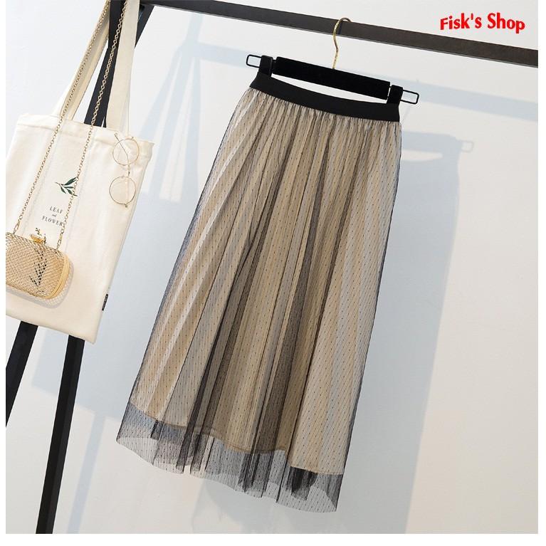 Set váy phông xẻ phối váy ren