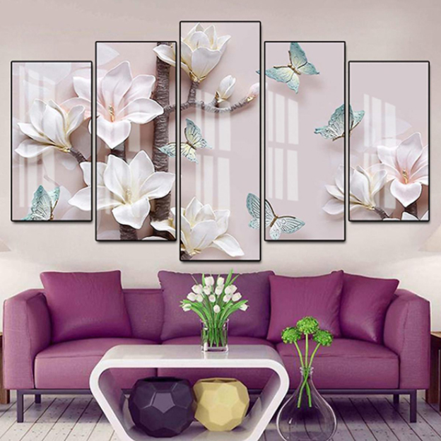 Tranh Tráng Gương Treo Tường Hiện Đại _ Tranh Pha Lê Bộ 5 Hoa Trang Sức 3D Siêu Đẹp