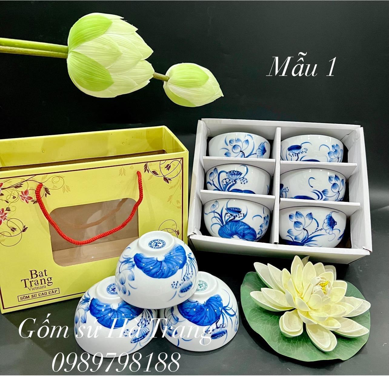 Combo 6 bát cơm quà tặng gốm sứ Bát Tràng cao cấp mẫu 1