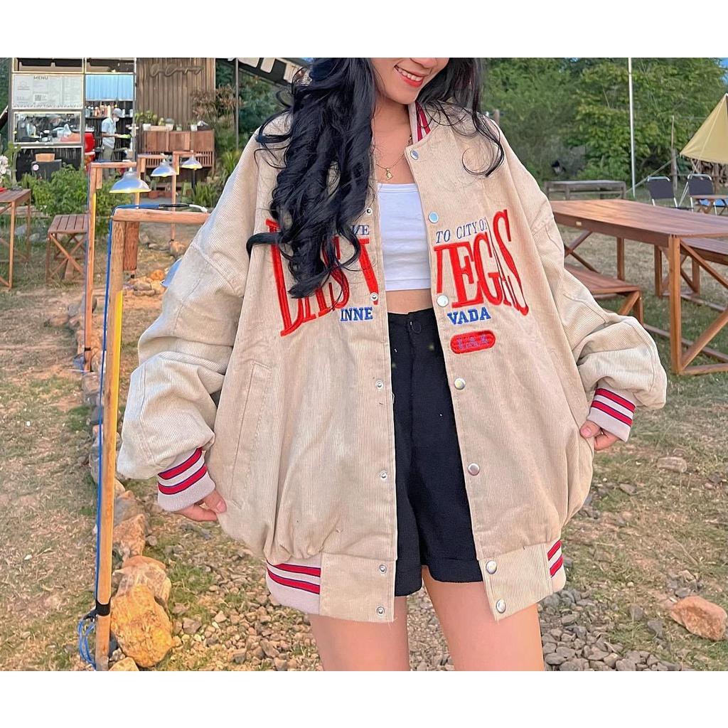 Áo Khoác Bomber Nhung Tăm Lasvegas Thêu Mịn Đẹp Form Rộng Unisex