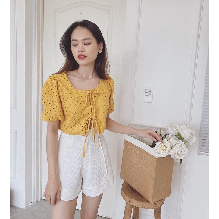 Áo croptop hoa thêu cột nơ REVERCLOTHINGS Smiley Top