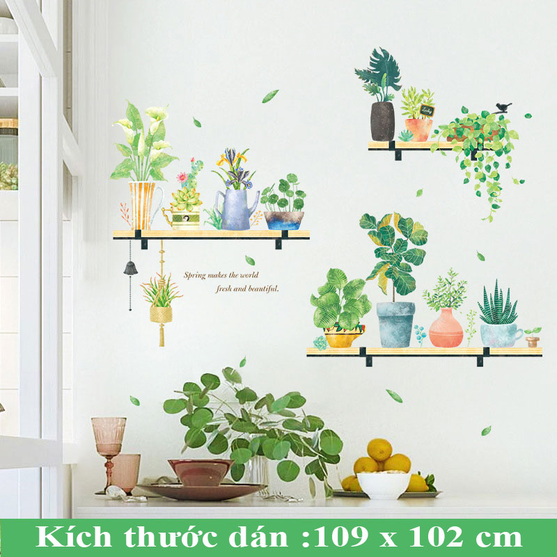 Sticker Giấy Dán Tường Decal Dán tường Tranh Dán Tường Trang Trí Tường Mẫu Cay cảnh và kệ dài ZH-1005