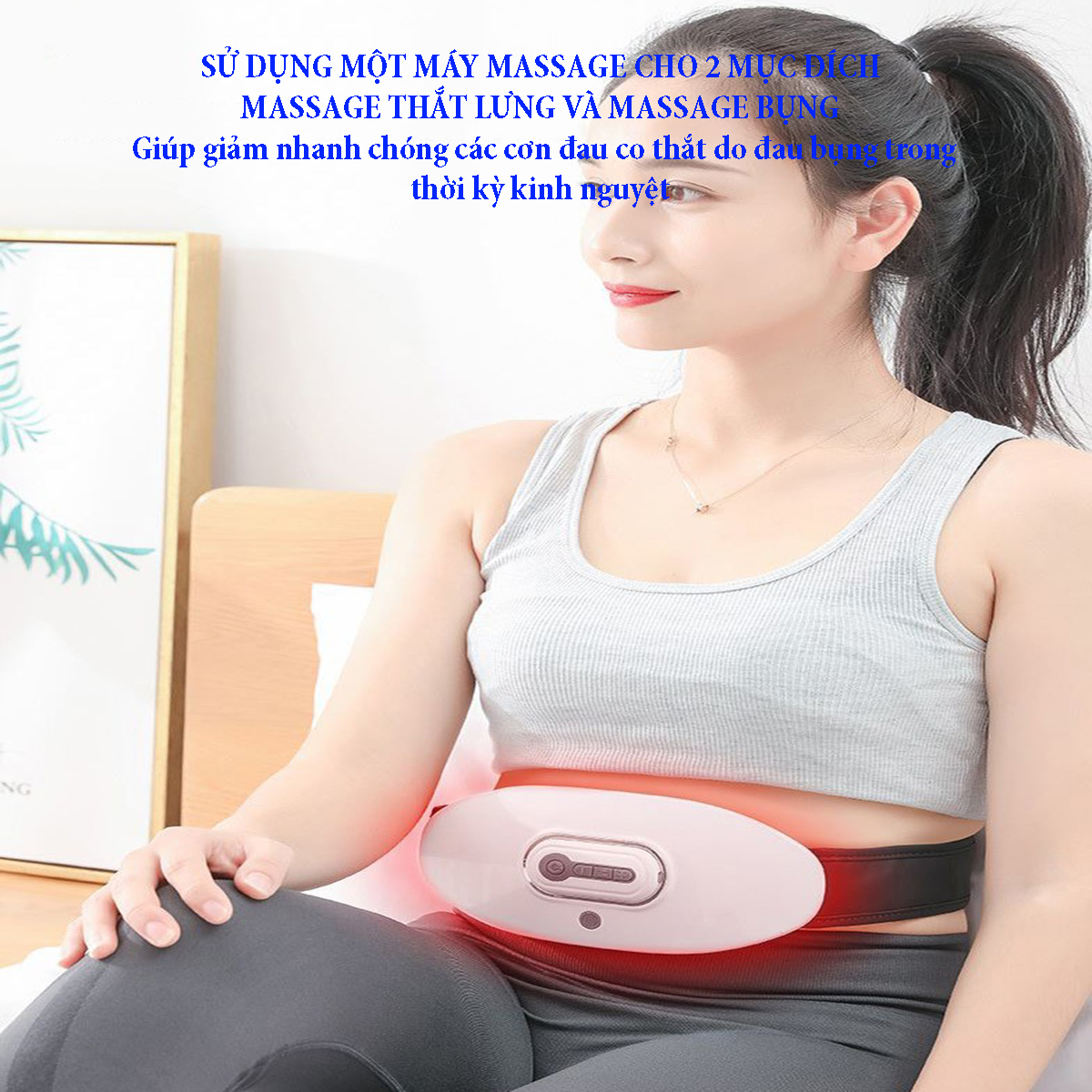 Máy massage bụng vòng eo tích hợp chức năng chườm nóng 42 độ, điều chỉnh nhiều cấp độ, điều khiển từ xa, pin sạc 1800mA